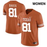 Texas Longhorns Women's #81 Juan Davis Authentic Orange NIL 2022 College Football Jersey KOR61P7W